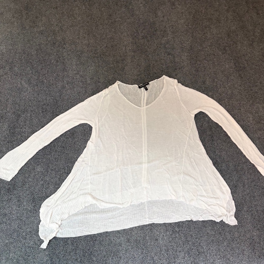 Eileen Fisher Petite White V-Neck High-Low‎ Tunic Italian Yarn Top  Size XXS P